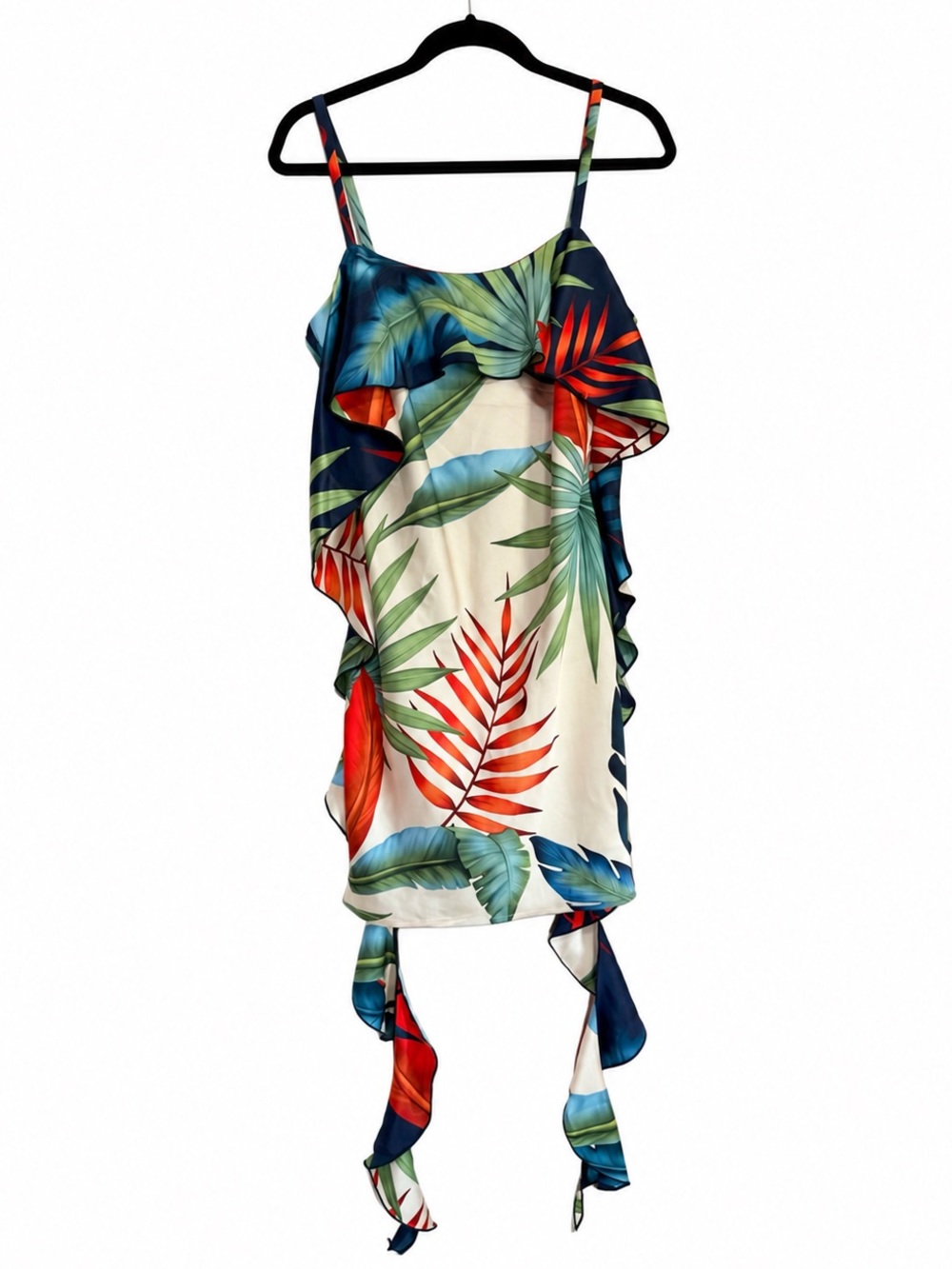 Women's Tropical Satin Asymmetric Drape Mini Dress Size 6 - Picture 3 of 6
